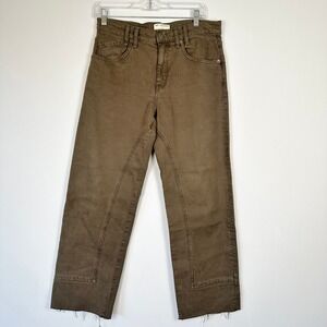WE THE FREE Risk Taker Straight Pant Workwear Womens 29 Brown Wide Leg Raw Hem